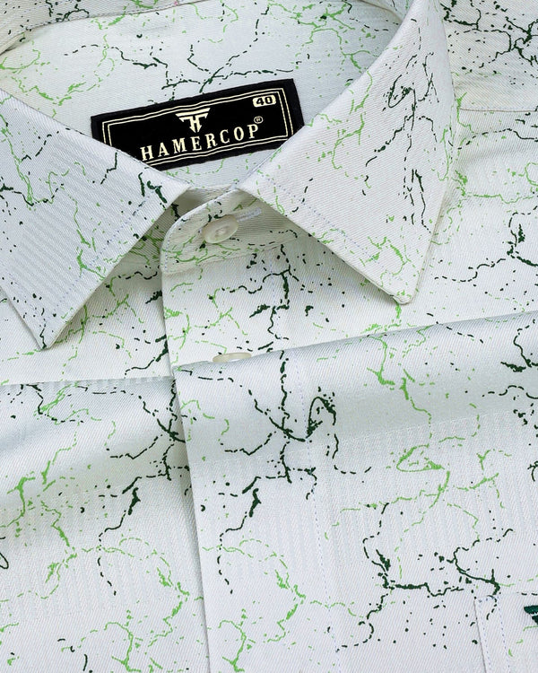 Felix Light Green Sprinkle Printed Self Stripe Dobby Cotton Shirt
