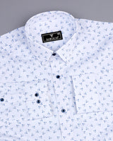 Dory Blue With White Printed Satin Cotton Shirt