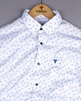 Dory Blue With White Printed Satin Cotton Shirt