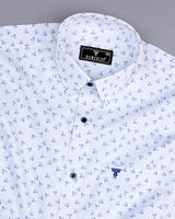 Dory Blue With White Printed Satin Cotton Shirt