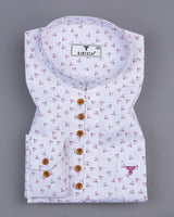 Dory Pink With White Printed Satin Cotton Shirt Style Kurta