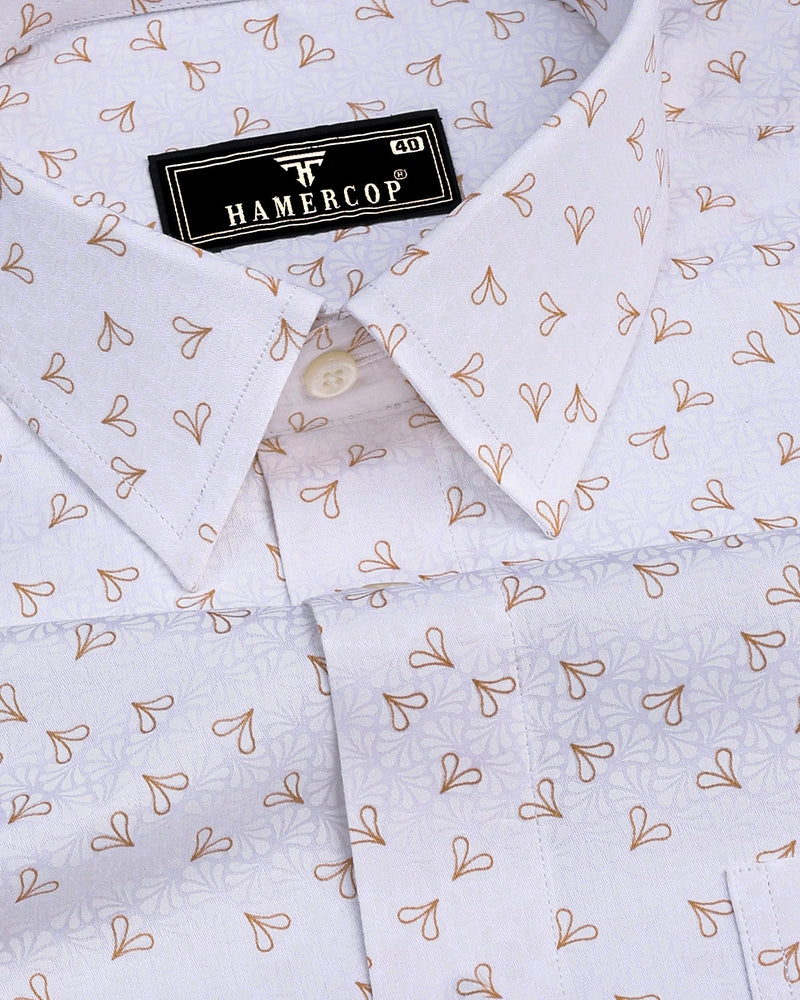 Dory Cream With White Printed Satin Cotton Shirt