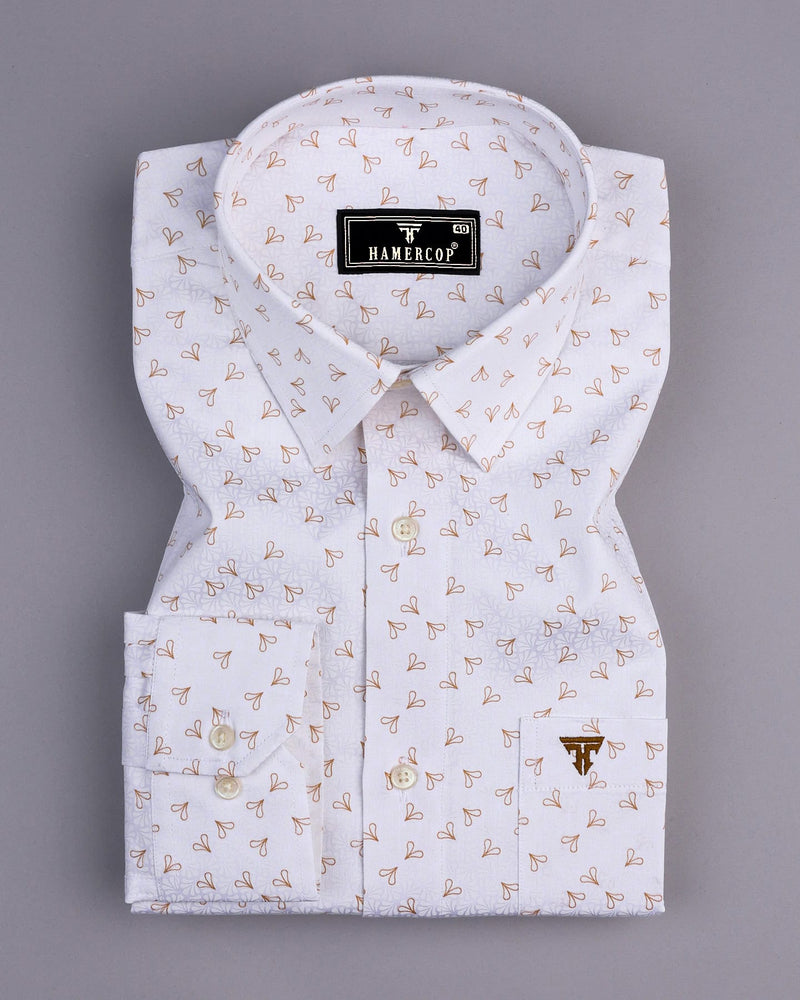 Dory Cream With White Printed Satin Cotton Shirt