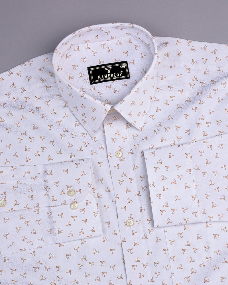 Dory Cream With White Printed Satin Cotton Shirt