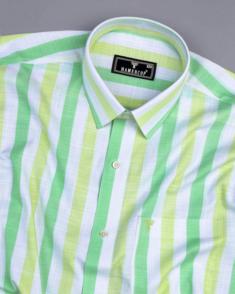 Thelon Green & White Broad Stripe Linen Cotton Shirt | Hamercop Thelon Green & White Broad Stripe Linen Cotton Shirt | Hamercop