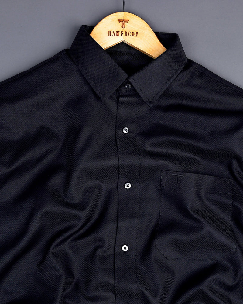 Obsidian Black Dobby Texture Premium Cotton Shirt