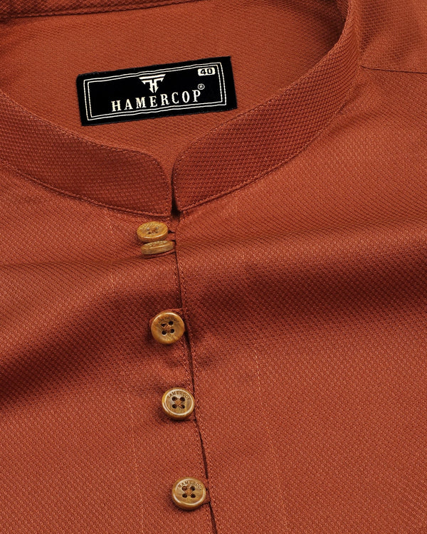 Burnt Orange Dobby Textured Shirt Style Kurta
