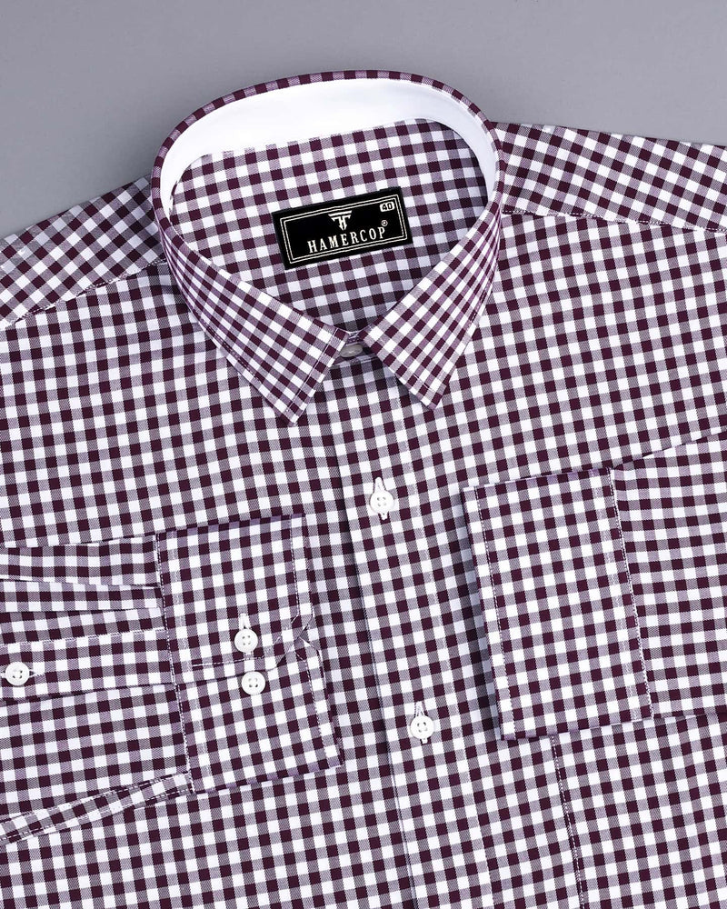 Morgan Wine Purple Twill Check Designer Cotton Shirt