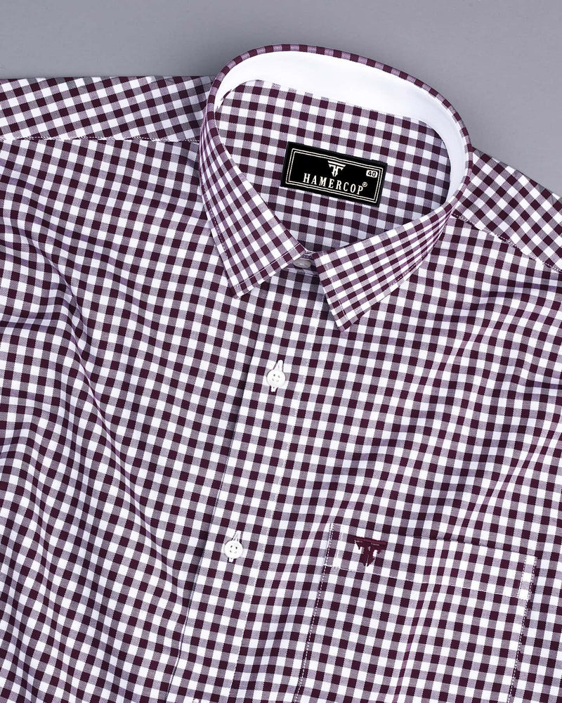 Morgan Wine Purple Twill Check Designer Cotton Shirt