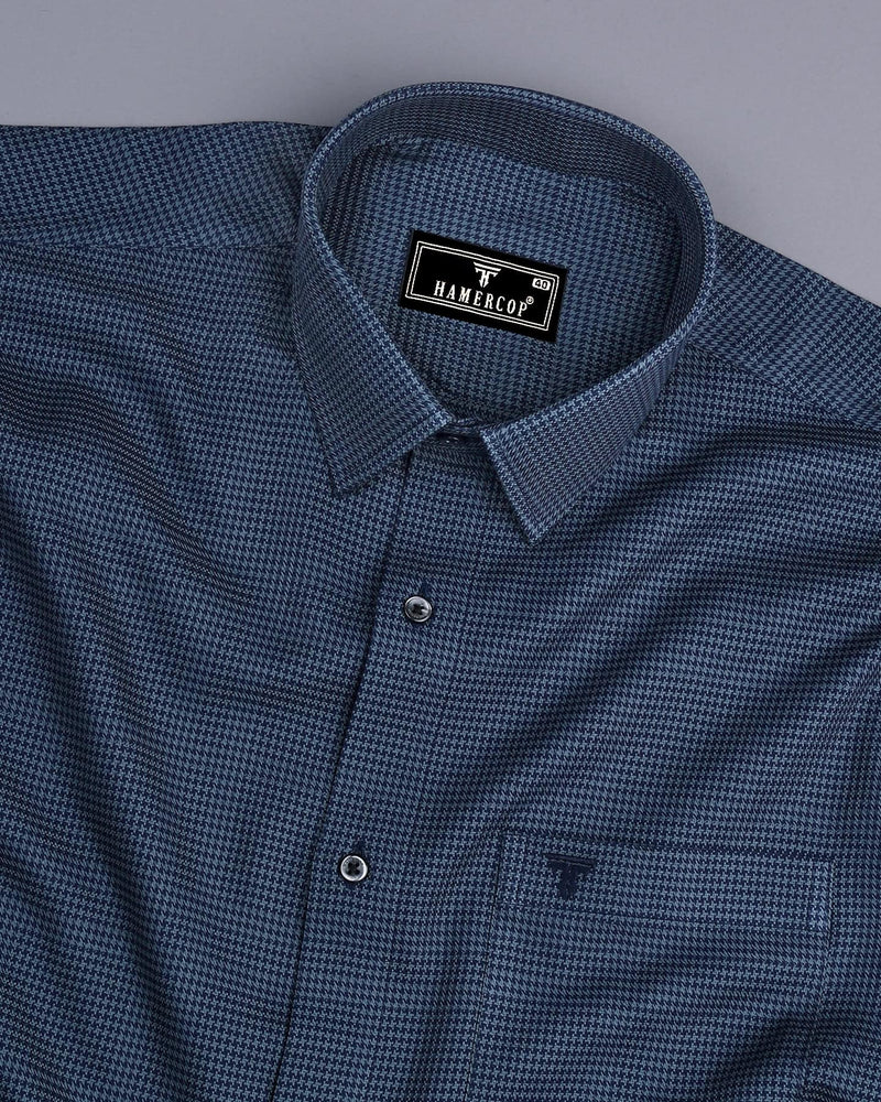 Natron Blue With Gray Houndstooth Premium Giza Shirt