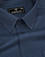 Natron Blue With Gray Houndstooth Premium Giza Shirt