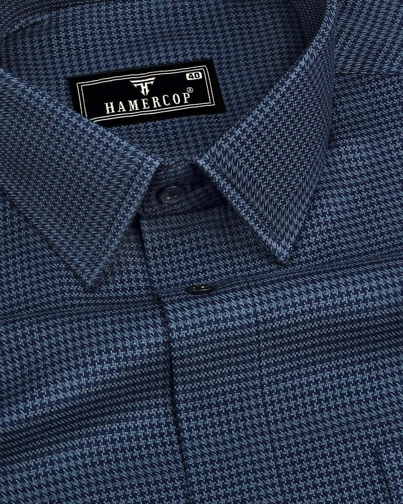 Natron Blue With Gray Houndstooth Premium Giza Shirt