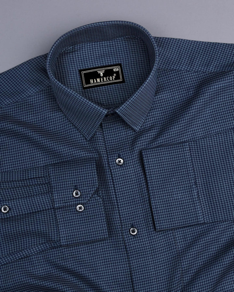 Natron Blue With Gray Houndstooth Premium Giza Shirt