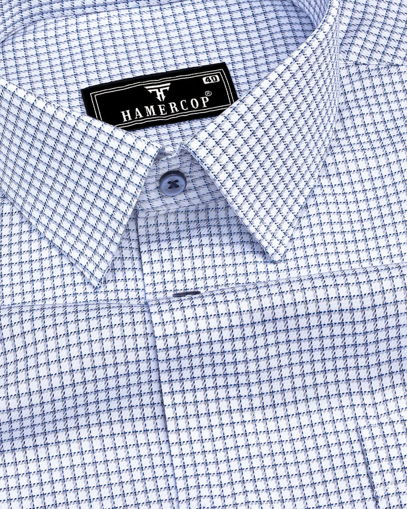 Kotor White With Blue Check Premium Giza Shirt