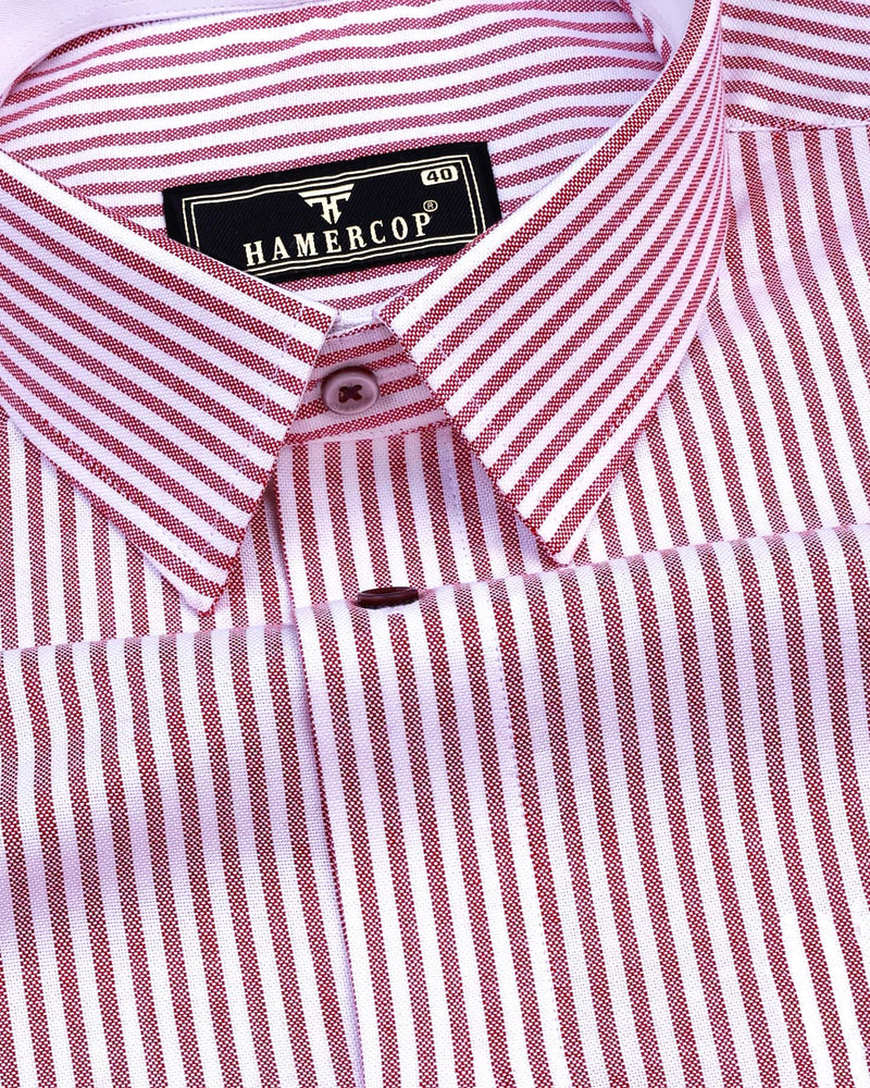 Pacific Maroon Bengal Stripe Oxford Cotton Designer Shirt
