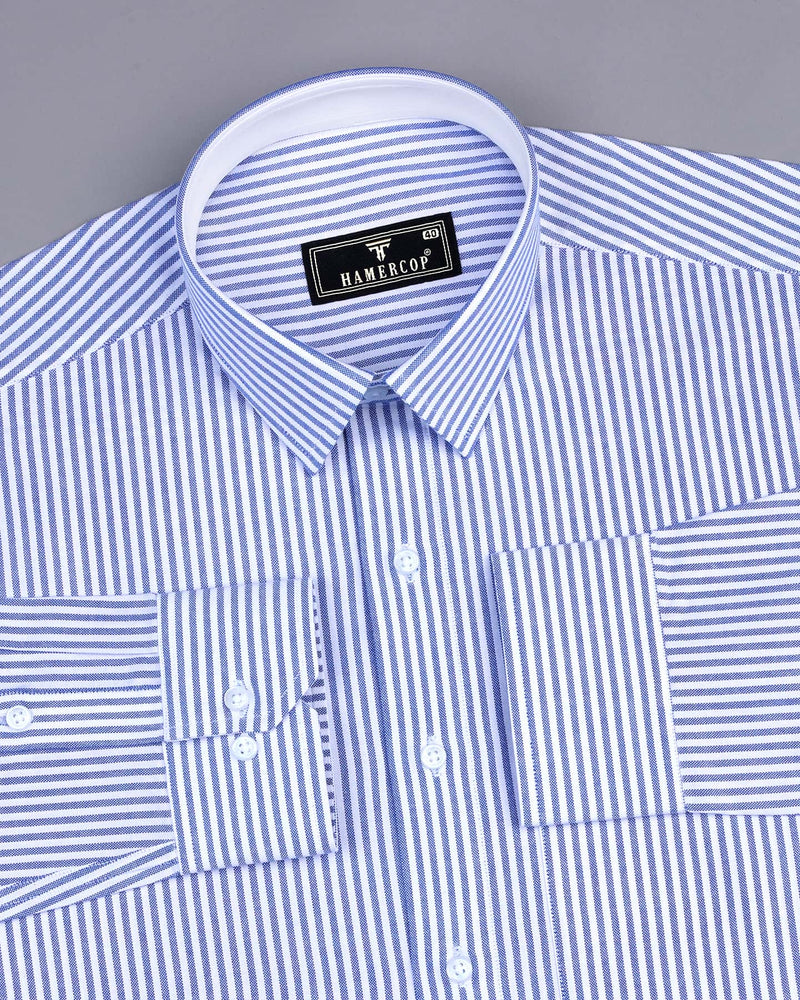 Pacific Blue Bengal Stripe Oxford Cotton Designer Shirt