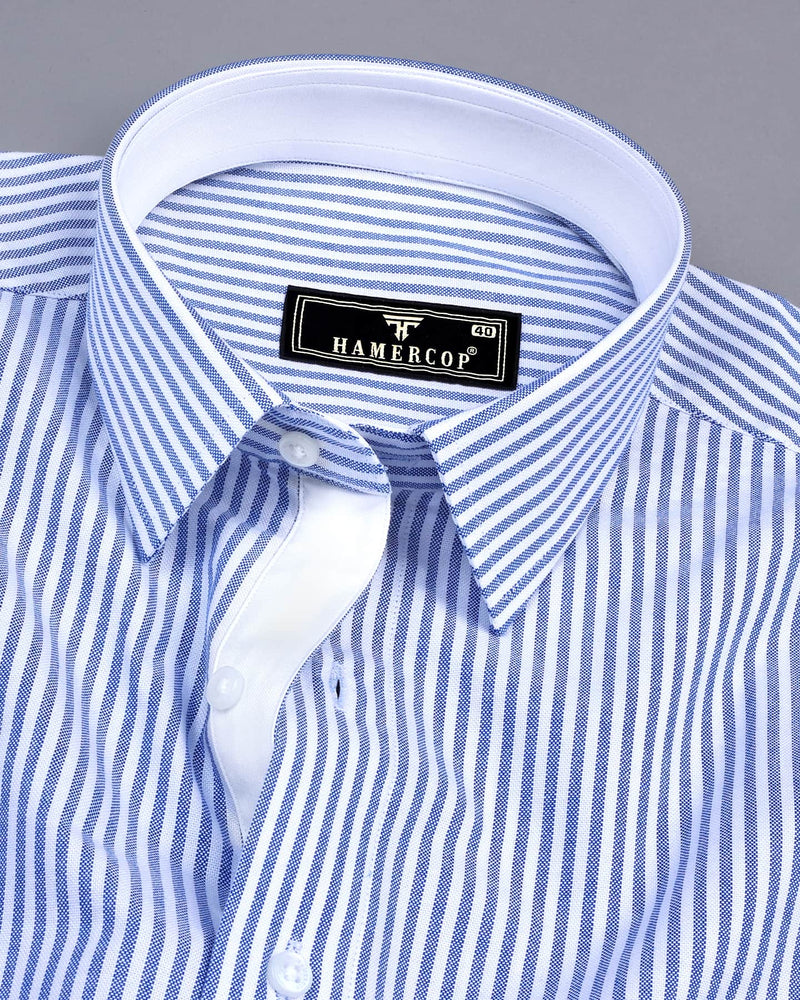 Pacific Blue Bengal Stripe Oxford Cotton Designer Shirt