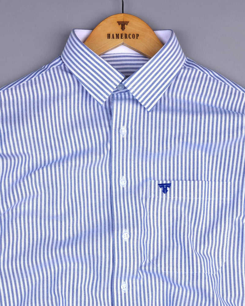 Pacific Blue Bengal Stripe Oxford Cotton Designer Shirt