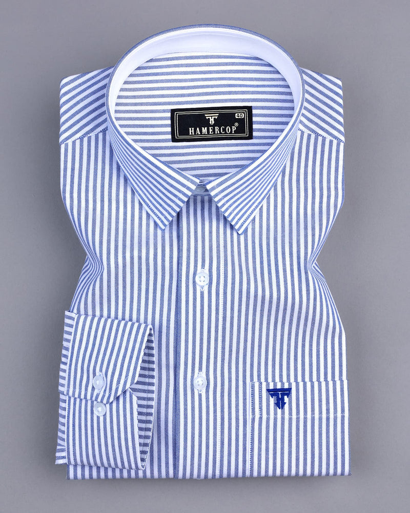 Pacific Blue Bengal Stripe Oxford Cotton Designer Shirt