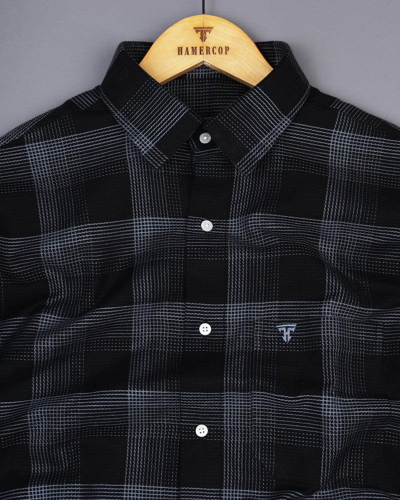 Black With Gray Check Dobby Cotton Shirt