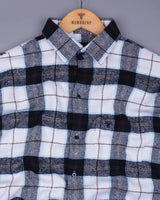 Blustery Blue With White Plaid Flannel Check Cotton Shirt