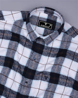 Blustery Blue With White Plaid Flannel Check Cotton Shirt