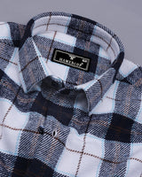 Blustery Blue With White Plaid Flannel Check Cotton Shirt