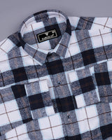 Blustery Blue With White Plaid Flannel Check Cotton Shirt