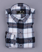 Blustery Blue With White Plaid Flannel Check Cotton Shirt