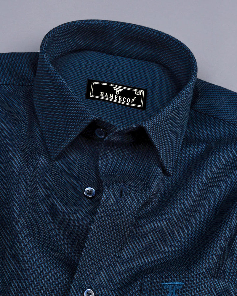 Dark Blue With Black Dobby Texture Cotton Solid Shirt