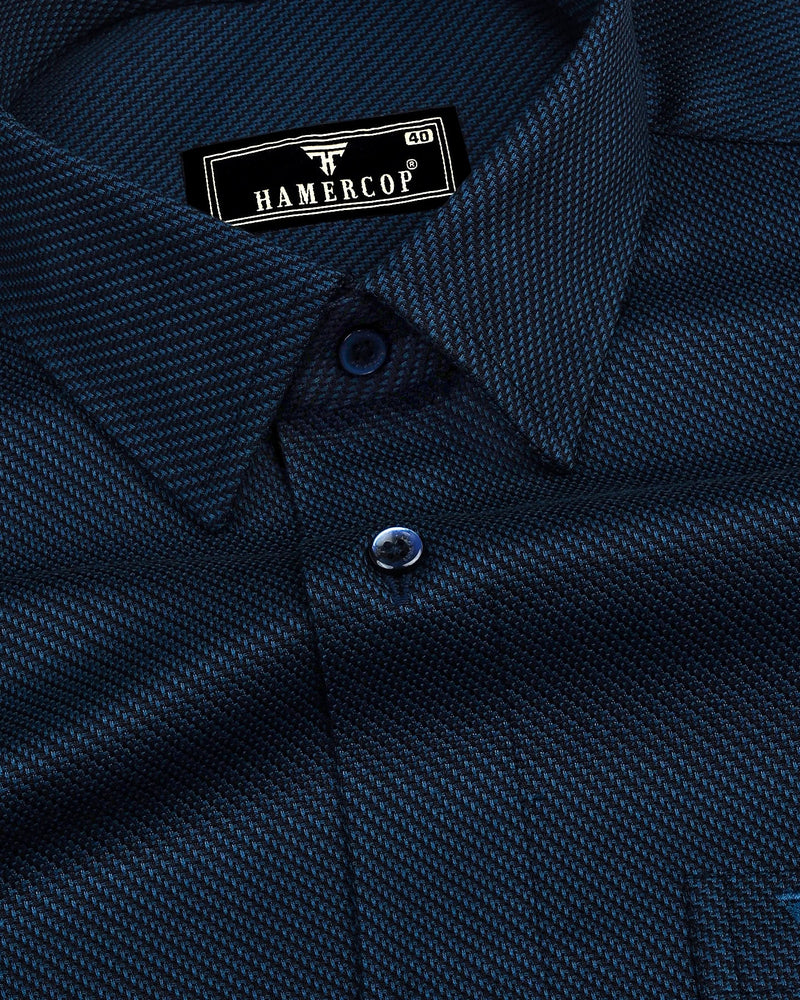 Dark Blue With Black Dobby Texture Cotton Solid Shirt