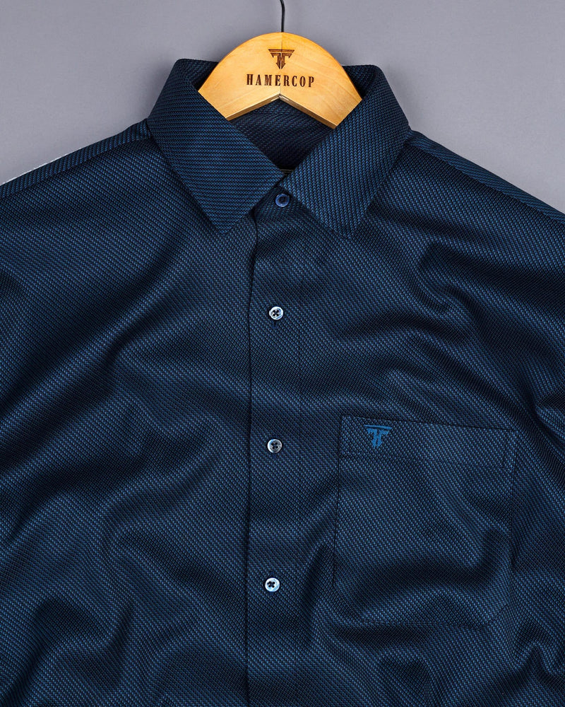 Dark Blue With Black Dobby Texture Cotton Solid Shirt