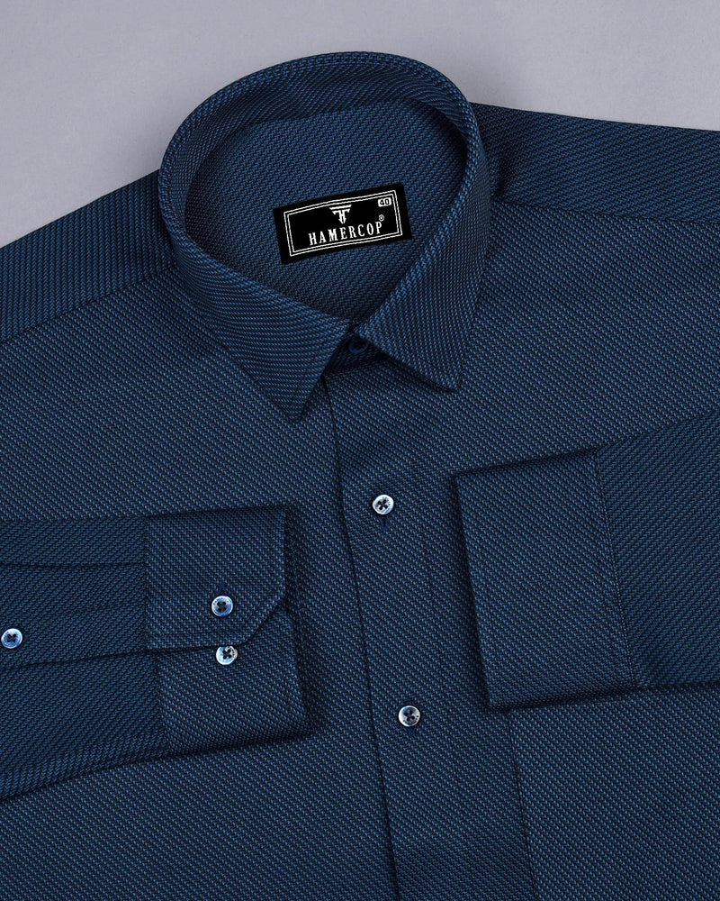 Dark Blue With Black Dobby Texture Cotton Solid Shirt