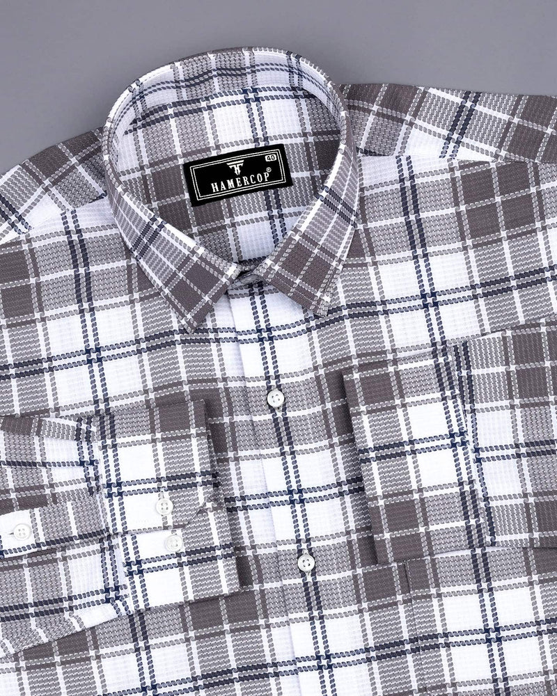 Hadron Gray With White Check Dobby Cotton Shirt