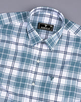 Hadron Blue With White Check Dobby Cotton Shirt