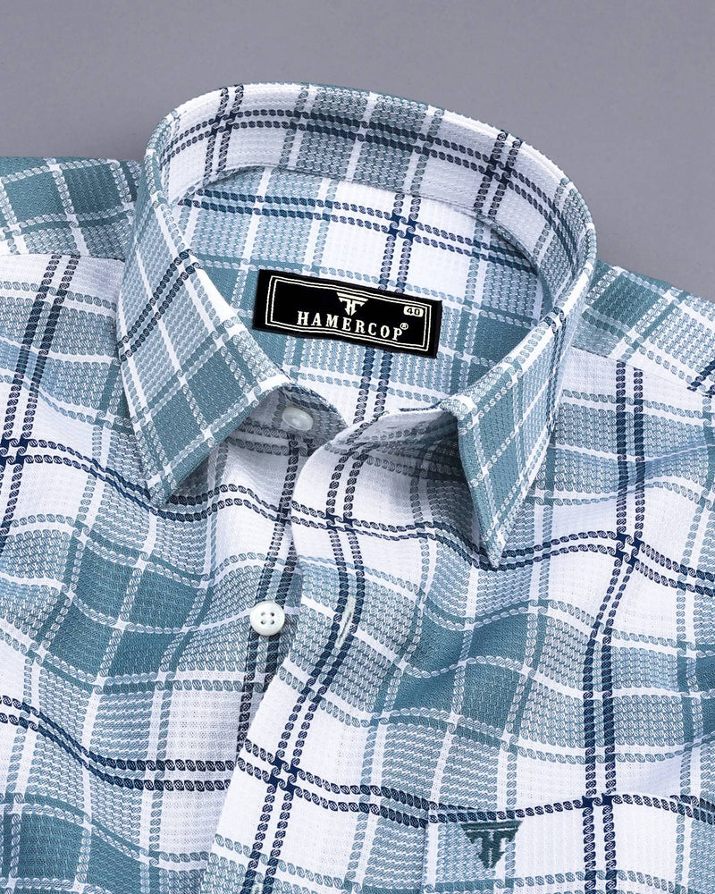 Hadron Blue With White Check Dobby Cotton Shirt