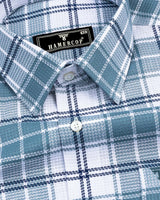 Hadron Blue With White Check Dobby Cotton Shirt