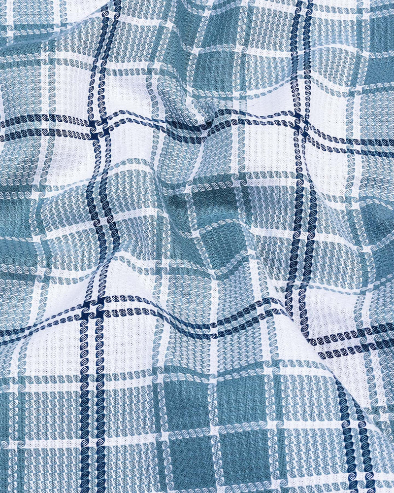 Hadron Blue With White Check Dobby Cotton Shirt