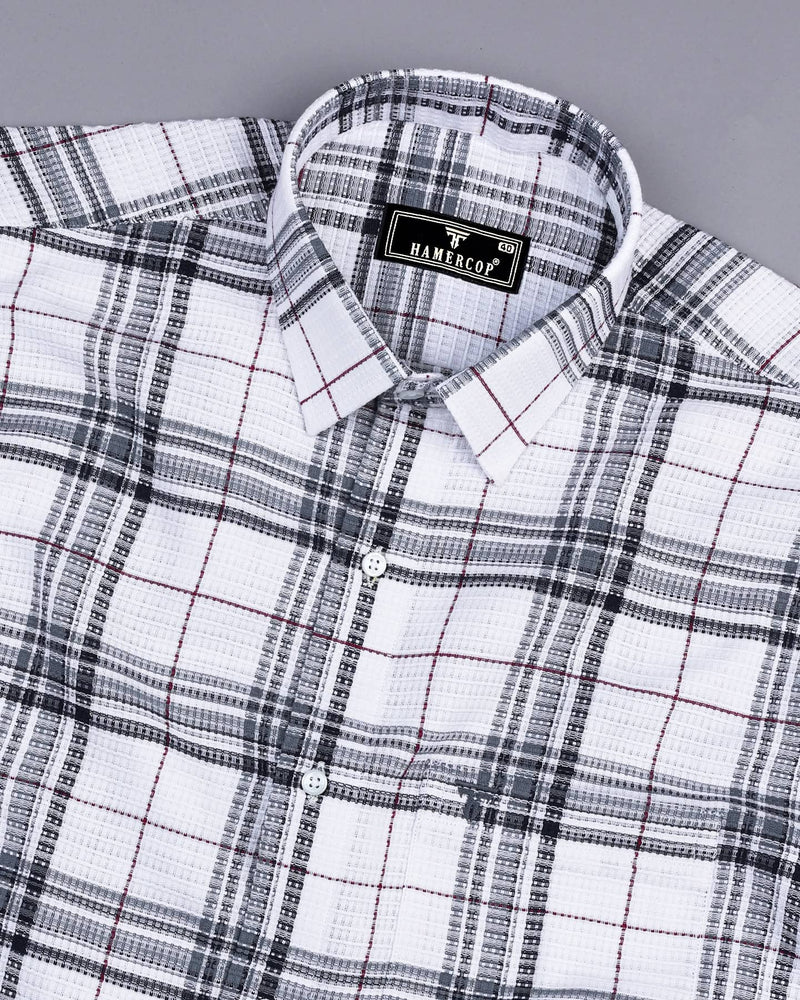 Atropa White With Gray Check Dobby Cotton Shirt