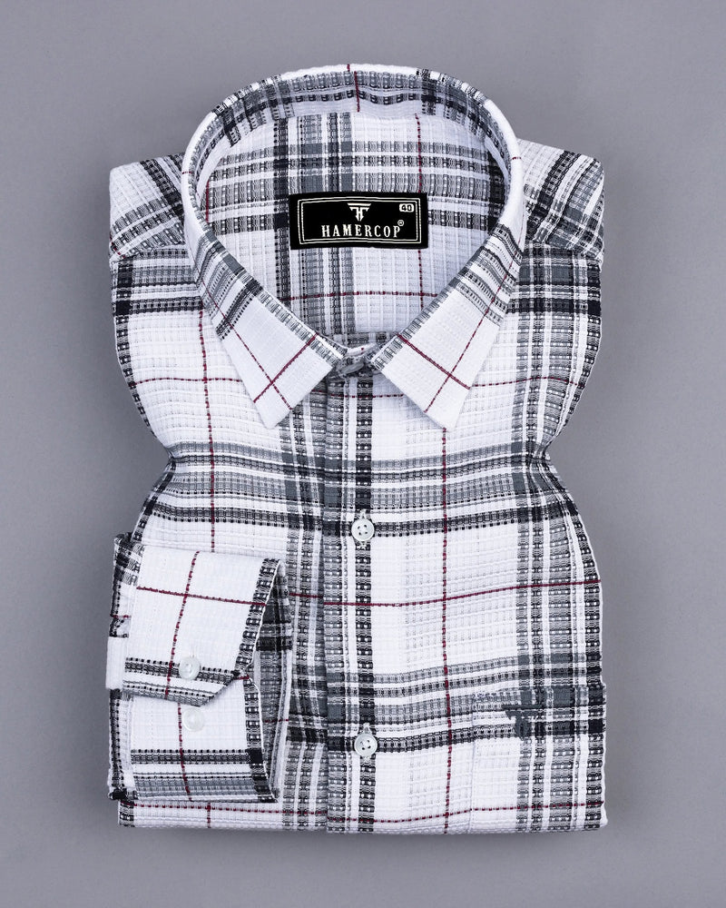 Atropa White With Gray Check Dobby Cotton Shirt