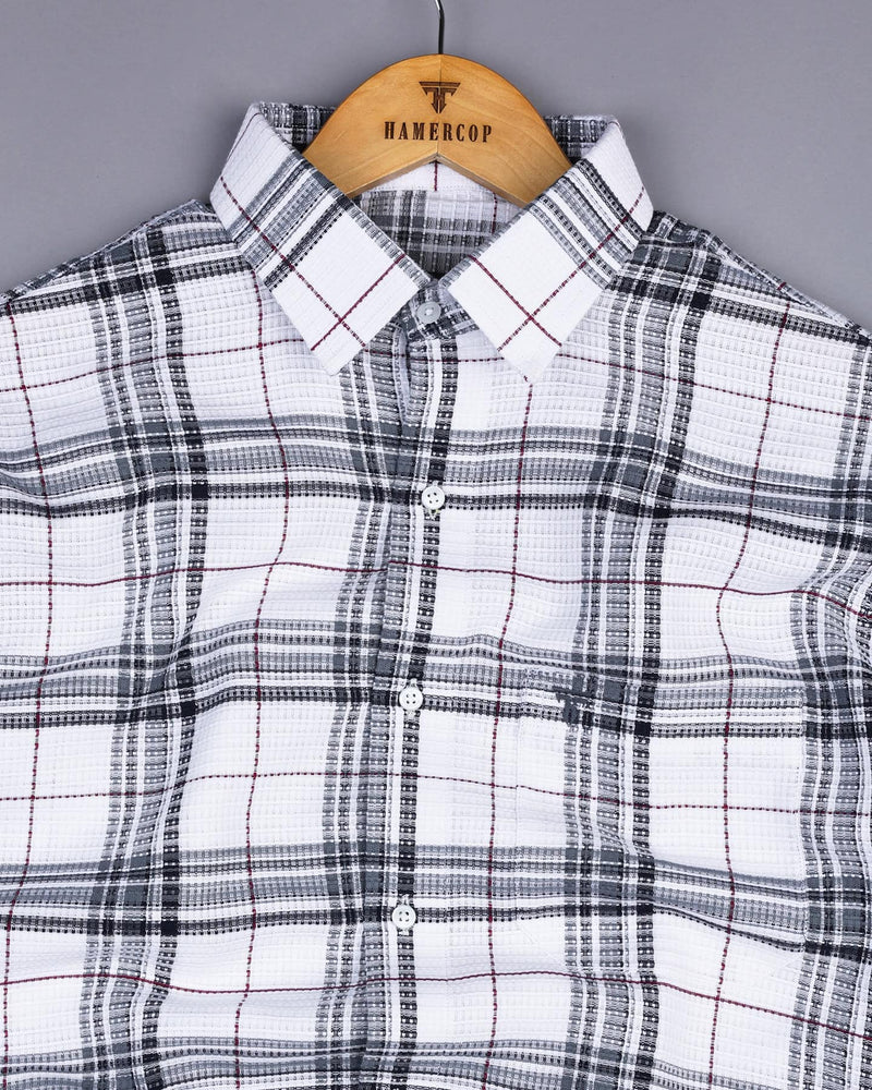 Atropa White With Gray Check Dobby Cotton Shirt