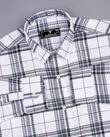 Atropa White With Gray Check Dobby Cotton Shirt