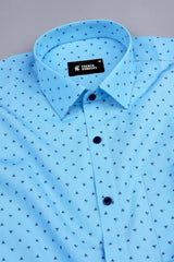 Sky blue with dark blue up down triangle printed shirt