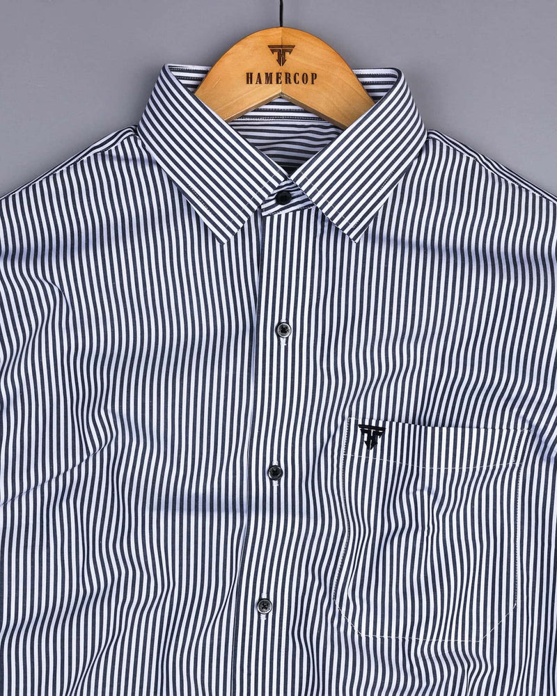 Lignite Gray With White Pencil Stripe Cotton Shirt