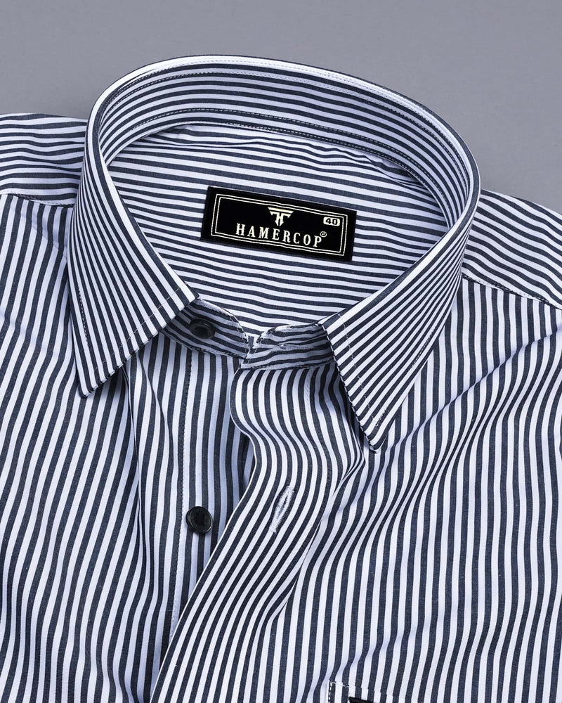 Lignite Gray With White Pencil Stripe Cotton Shirt