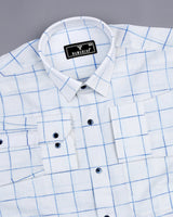 Minot White With Blue Check Linen Cotton Shirt