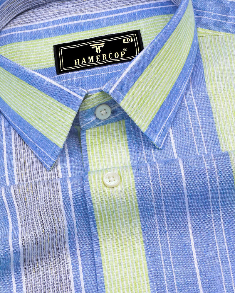Pinzon Blue Green Stripe Dobby Cotton Formal Shirt Hamercop Pinzon Blue Green Stripe Dobby Cotton Formal Shirt Hamercop