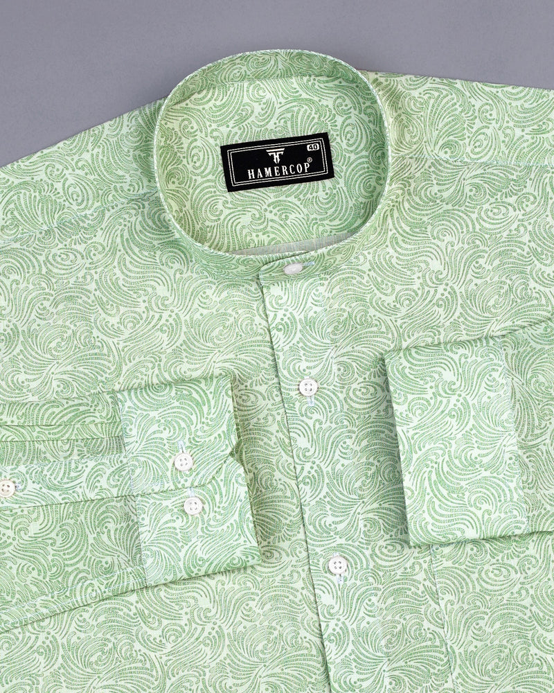 Clovis Green Printed White Linen Cotton Shirt
