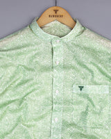 Clovis Green Printed White Linen Cotton Shirt