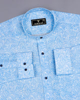 Clovis Blue Printed White Linen Cotton Shirt